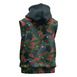 New Zealand Christmas Sleeveless Hoodie Romantic Tui Birds on Pohutukawa - Cobalt