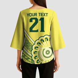 Custom Cricket Aussie Pride Kimono Sleeve Blouse Aboriginal Dot Art Cricket