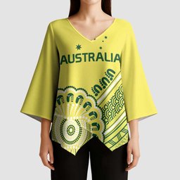 Custom Cricket Aussie Pride Kimono Sleeve Blouse Aboriginal Dot Art Cricket