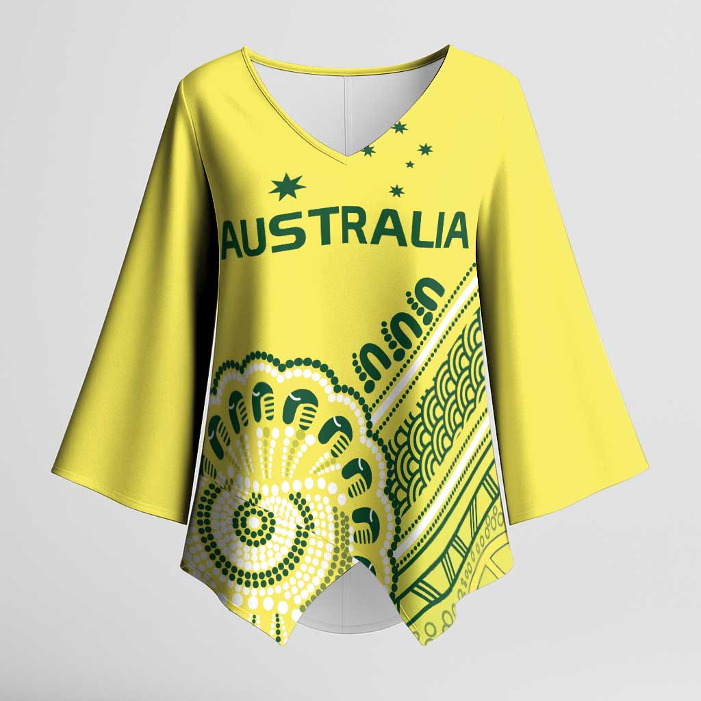 Custom Cricket Aussie Pride Kimono Sleeve Blouse Aboriginal Dot Art Cricket