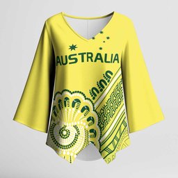 Custom Cricket Aussie Pride Kimono Sleeve Blouse Aboriginal Dot Art Cricket
