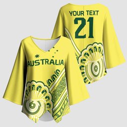Custom Cricket Aussie Pride Kimono Sleeve Blouse Aboriginal Dot Art Cricket