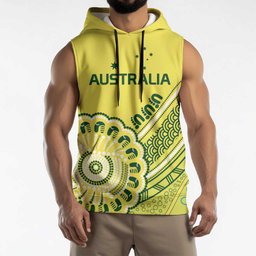Custom Cricket Aussie Pride Sleeveless Hoodie Aboriginal Dot Art Cricket