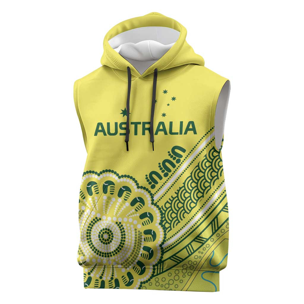 Custom Cricket Aussie Pride Sleeveless Hoodie Aboriginal Dot Art Cricket