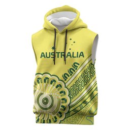 Custom Cricket Aussie Pride Sleeveless Hoodie Aboriginal Dot Art Cricket