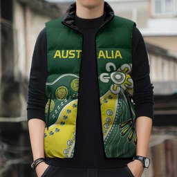 Custom Cricket Aussie Pride Sleeveless Puffer Jacket Indigenous Inspired