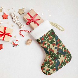 New Zealand Christmas Stocking Romantic Tui Birds on Pohutukawa - Ivory