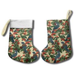 New Zealand Christmas Stocking Romantic Tui Birds on Pohutukawa - Ivory