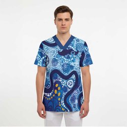 Australia Indigenous Blue Ribbon Scrub Top Mo Bros Mustache