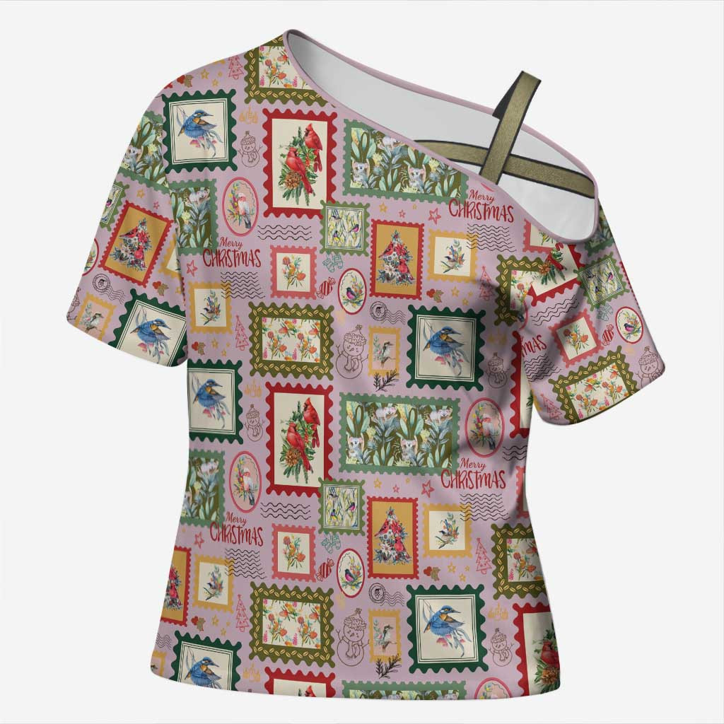 Aussie Birds Christmas La La Land Cross Shoulder Shirt Pink Vintage Stamp Edition