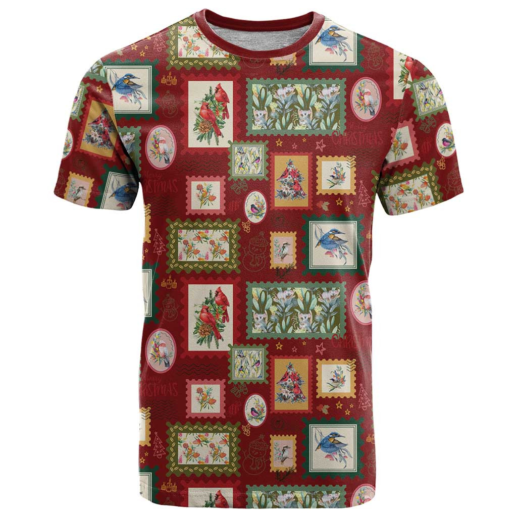 Aussie Birds Christmas La La Land T Shirt Red Vintage Stamp Edition