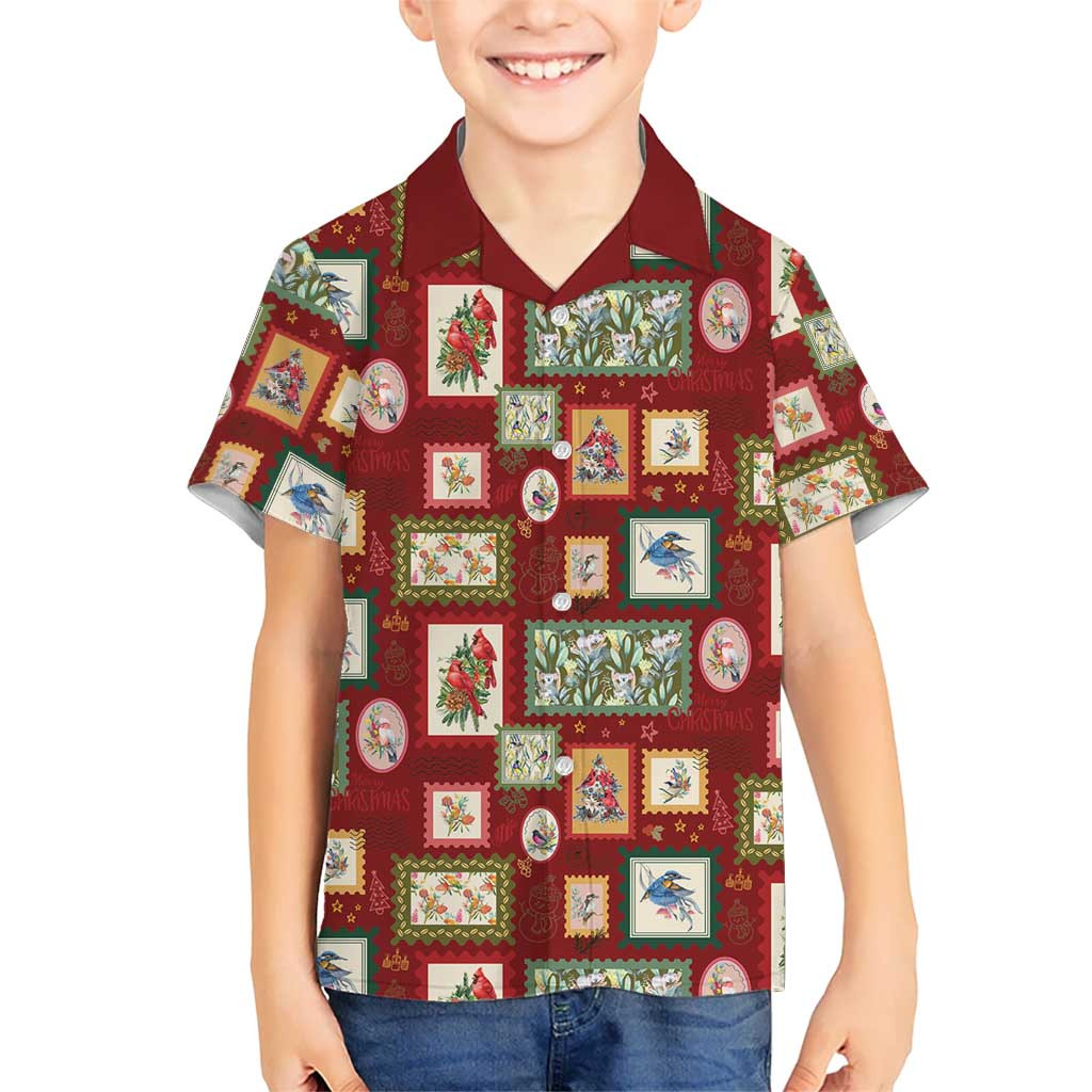 Aussie Birds Christmas La La Land Kid Hawaiian Shirt Red Vintage Stamp Edition