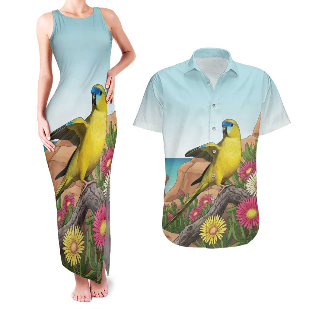Australia Rock Parrot Couples Matching Tank Maxi Dress and Hawaiian Shirt Pigface Carpobrotus Rocky Island Vibes
