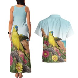Australia Rock Parrot Couples Matching Tank Maxi Dress and Hawaiian Shirt Pigface Carpobrotus Rocky Island Vibes