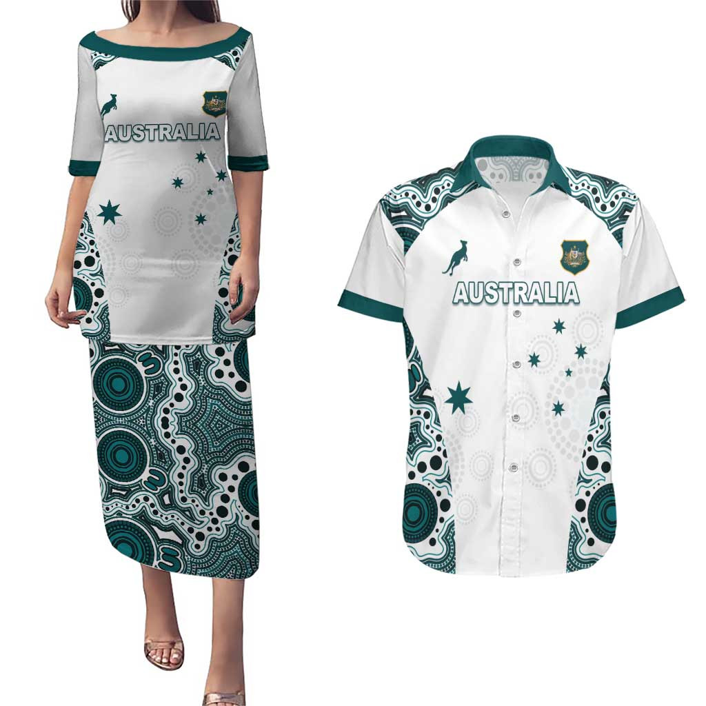 Custom Australia Rugby 2026 Couples Matching Puletasi and Hawaiian Shirt Go Wallabies Aboriginal Pattern White Version