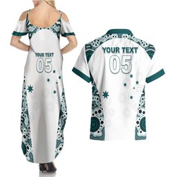 Custom Australia Rugby 2026 Couples Matching Summer Maxi Dress and Hawaiian Shirt Go Wallabies Aboriginal Pattern White Version