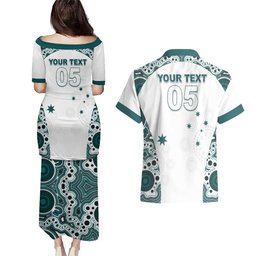 Custom Australia Rugby 2026 Couples Matching Puletasi and Hawaiian Shirt Go Wallabies Aboriginal Pattern White Version