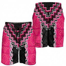 Pink Niho Taniwha Mix Poutama Shorts for Men Unique Taniko Aotearoa