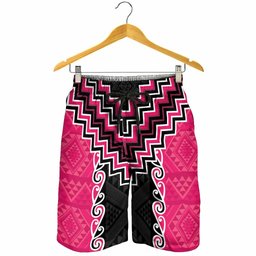 Pink Niho Taniwha Mix Poutama Shorts for Men Unique Taniko Aotearoa