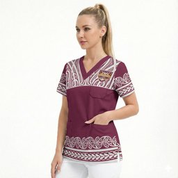 Queensland Maori Nga Hau E Wha Custom Scrub Top Polynesian Maori Tribal Pattern