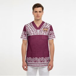 Queensland Maori Nga Hau E Wha Custom Scrub Top Polynesian Maori Tribal Pattern