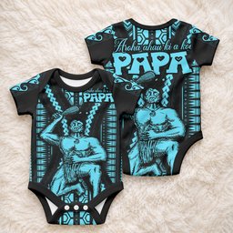 Aotearoa Father's Day Gift For Dad Baby Onesie Aroha Ahau Ki A Koe Papa - Aqua Maori Style Pattern