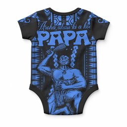 Aotearoa Father's Day Gift For Dad Baby Onesie Aroha Ahau Ki A Koe Papa - Blue Maori Style Pattern