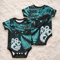 Matariki New Zealand Baby Onesie Maori Manaia with Paua Shell - Aqua