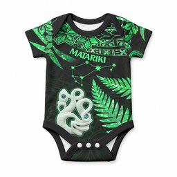 Matariki Stars Manaia with Paua Shell - Green Baby Onesie