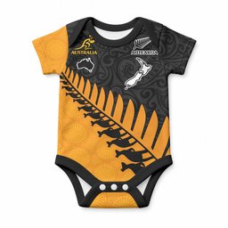 Australia Wallabies and Aotearoa Rugby Baby Onesie Kangaroo Black Fern Maori Gold Vibe