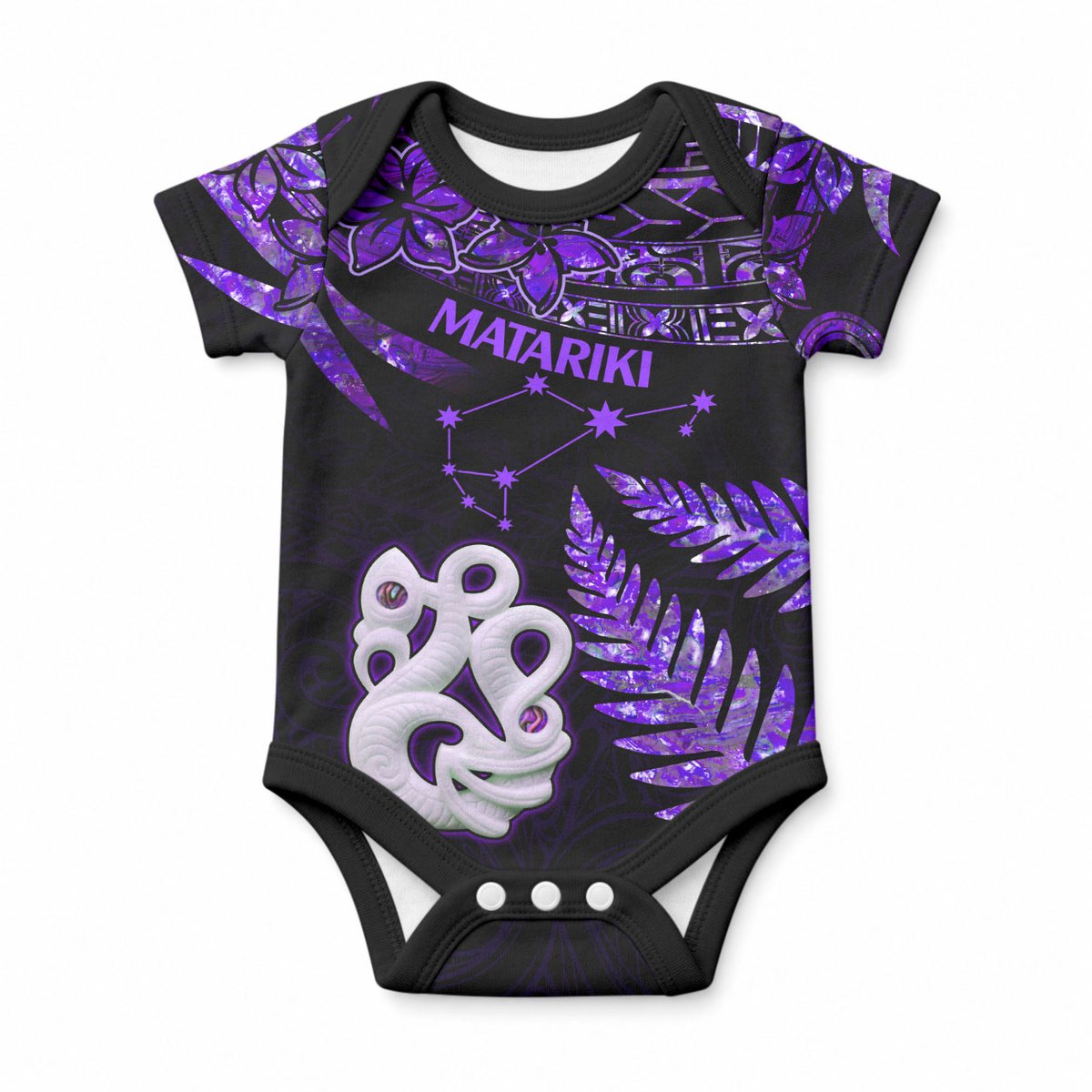 New Zealand Baby Onesie Matariki NZ Manaia with Paua Shell - Purple