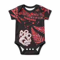 Matariki Baby Onesie NZ New Year Manaia with Paua Shell - Red