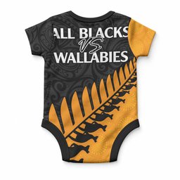 Australia Wallabies and Aotearoa Rugby Baby Onesie Kangaroo Black Fern Maori Gold Vibe