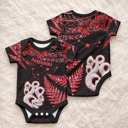 Matariki Baby Onesie NZ New Year Manaia with Paua Shell - Red