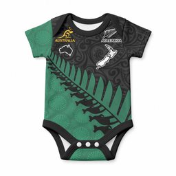 Australia Wallabies and Aotearoa Rugby Baby Onesie Kangaroo Black Fern Maori Green Vibe
