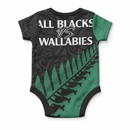 Australia Wallabies and Aotearoa Rugby Baby Onesie Kangaroo Black Fern Maori Green Vibe