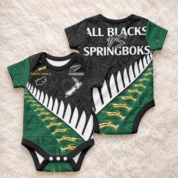 South Africa and Aotearoa Rugby Baby Onesie Springboks Black Fern Maori Vibe