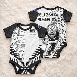 New Zealand Maori Rugby Baby Onesie Proud Aoteroa Stylised Maori Koru