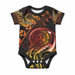 New Zealand Baby Onesie Aotearoa Wisdom Face Maori Fern Tattoo Arty