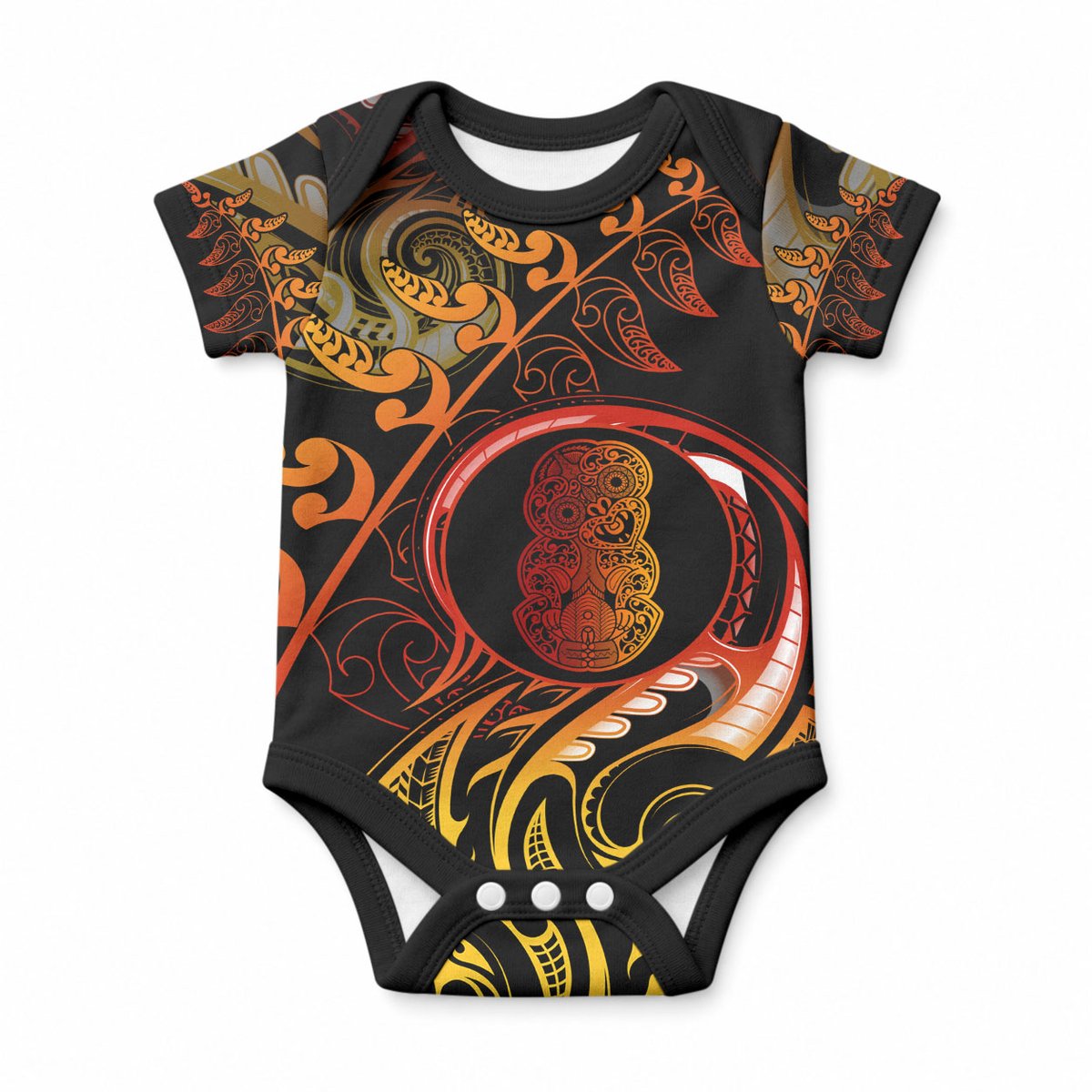 New Zealand Baby Onesie Aotearoa Hei-Tiki Maori Fern Tattoo Arty