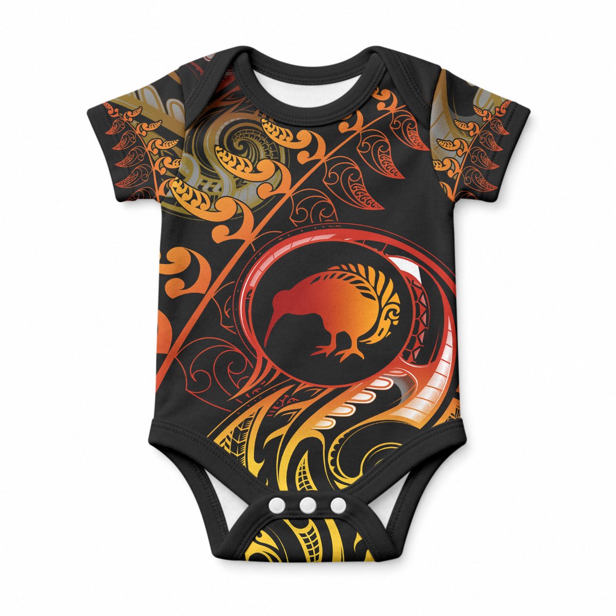 New Zealand Baby Onesie Aotearoa Kiwi Bird Maori Fern Tattoo Arty