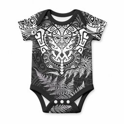 New Zealand Maori Rugby Baby Onesie Silver Fern All Black Mix Ta Moko White Style