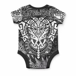 New Zealand Maori Rugby Baby Onesie Silver Fern All Black Mix Ta Moko White Style