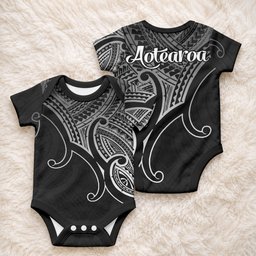 Aotearoa Maori Koru Baby Onesie Polynesian Pacific Tribal - Black
