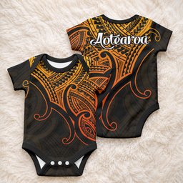 Aotearoa Maori Koru Baby Onesie Polynesian Pacific Tribal - Gold