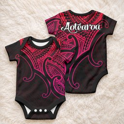 Aotearoa Maori Koru Baby Onesie Polynesian Pacific Tribal - Pink