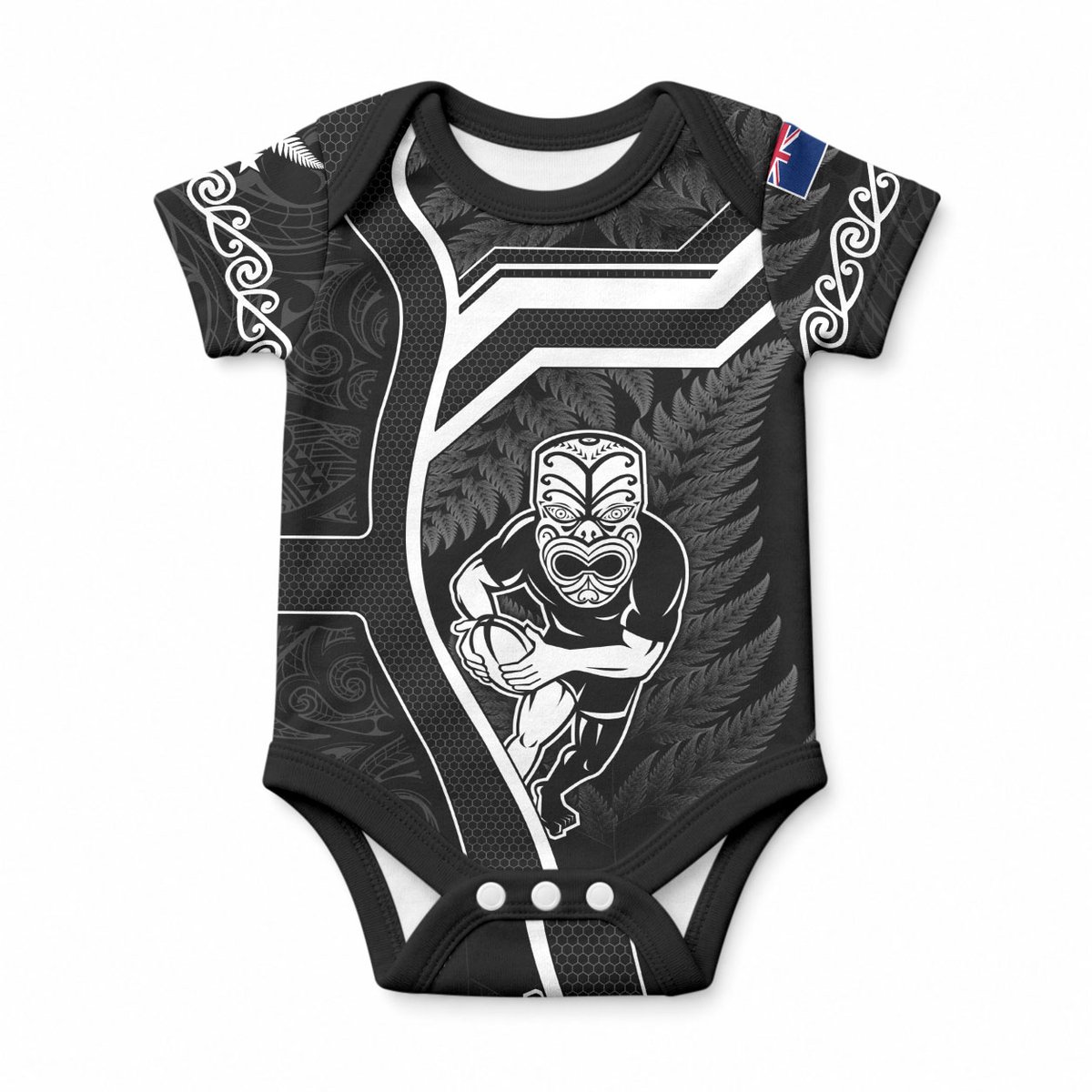 Custom New Zealand Aotearoa Rugby Baby Onesie Black Fern Maori Tribal Sporty Style