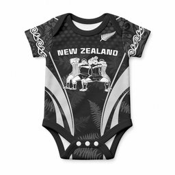 Custom New Zealand Aotearoa Rugby Baby Onesie Haka Dance Mixed Silver Fern Sporty Style