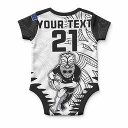 Custom New Zealand Maori Rugby Baby Onesie Proud Aoteroa Stylised Maori Koru