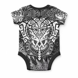 Personalised New Zealand Maori Rugby Baby Onesie Silver Fern All Black Mix Ta Moko White Style